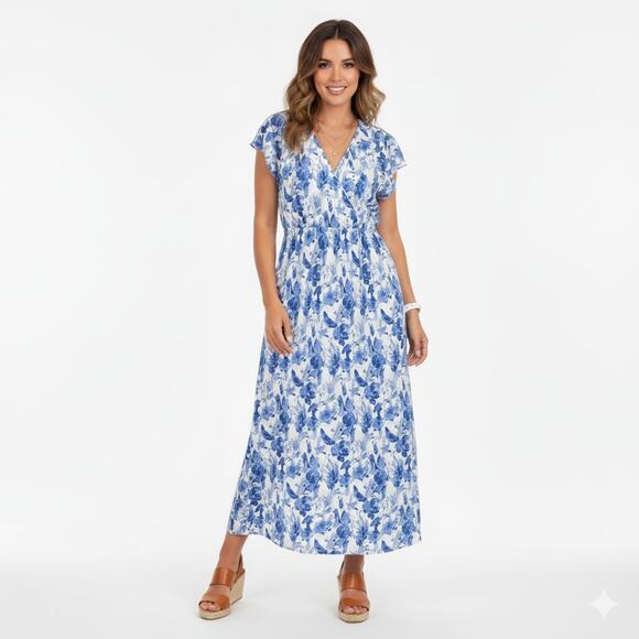 Tamsy Dresses & Skirts - Tamsy Flutter Sleeve Smocked Midi Dress
